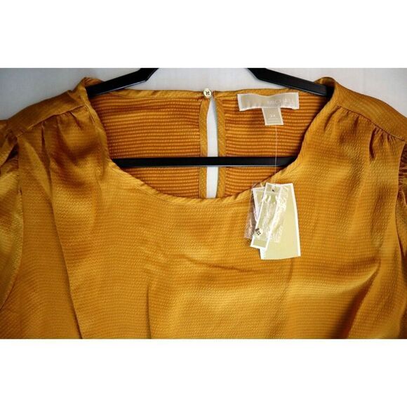 Michael Kors WF2819T4LW Women Sz 2X Marigold Blouson Sleeve Satin Flounce Dress - Picture 7 of 11